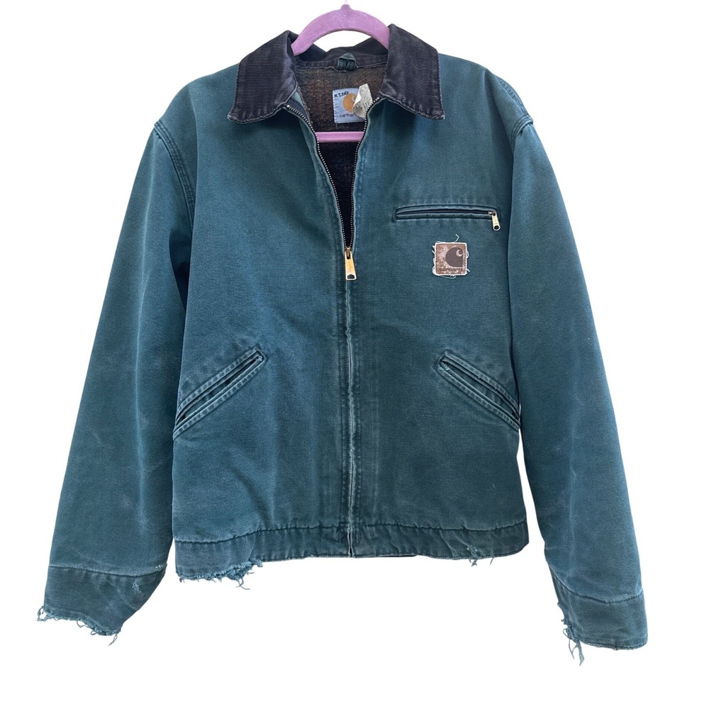 Vintage Carhartt J43 HTG Detroit Jacket Hunter Green Blanket Lined Distressed M